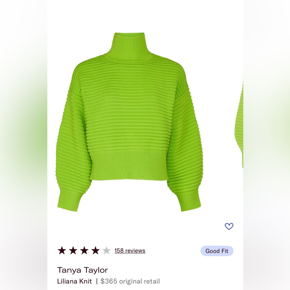Tanya Taylor Bright Green Turtleneck Sweater
